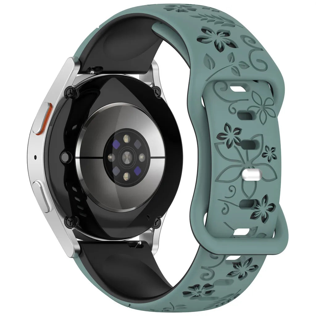 Two-color Flower Design Floral Engraved Silicone Strap 18/20/22mm, For Amazfit GTR, Huawei,Garmin Samsung Galaxy Watch 7 6 5 4