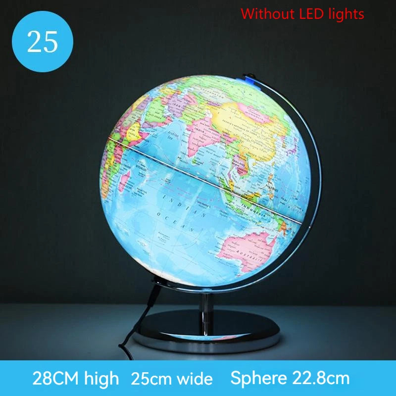 20/25cm World Globe English Version World Map Globe With Led Light Geography Educational Teaching Decorations Supplies