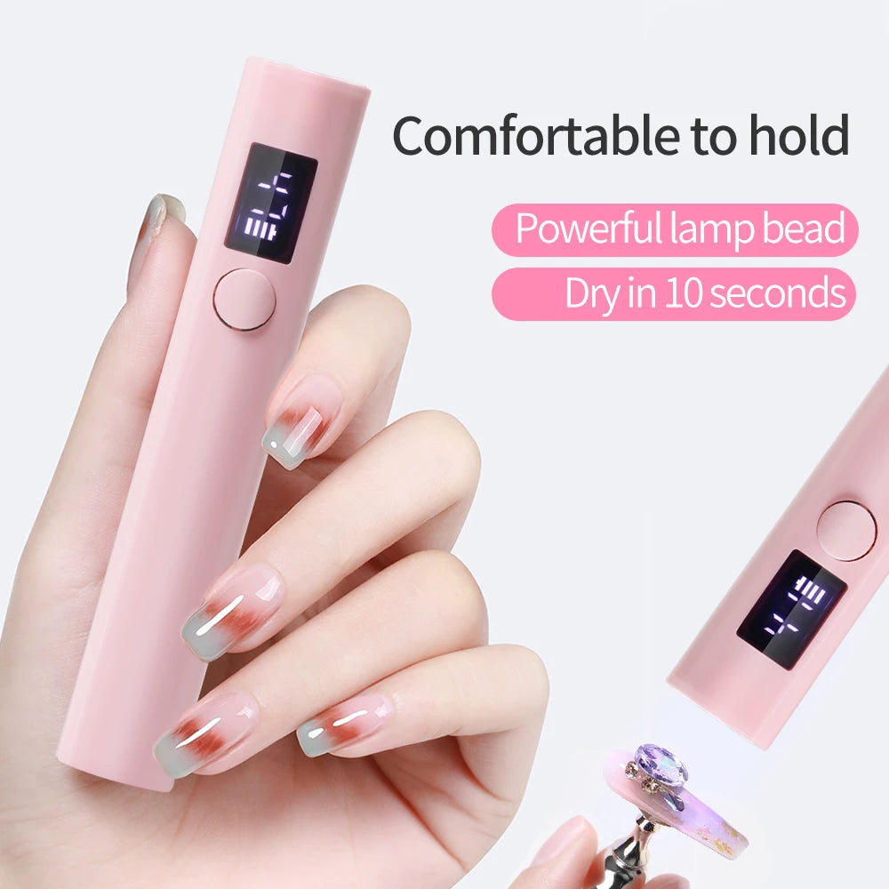 Mini Nail Dryer Lamp With Battery UV LED Nail Light For Curing All Nail Gel USB Rechargeable Nail Art Tool Home Travel Use