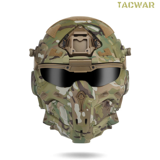 Assault I Airsoft Helmet Full Face, Tactical Helmet with HD Headset Anti-Fog Fan 2 Pairs Lens Flip Mask for Outdoor CS