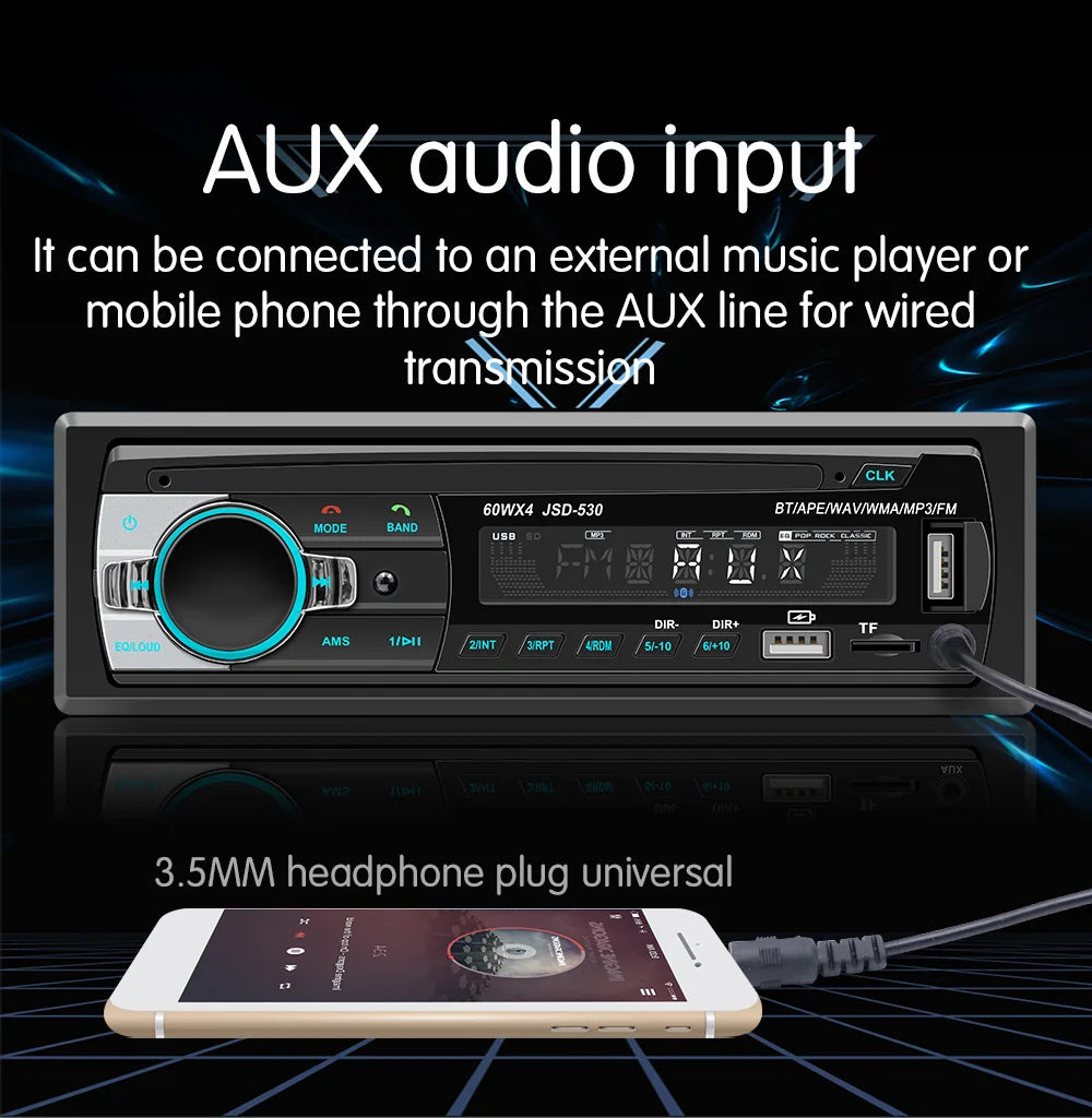 Car Radio Stereo Player Digital Bluetooth MP3 Player JSD-530 520 60Wx4 FM Audio Stereo Music USB/SD with In Dash AUX Input
