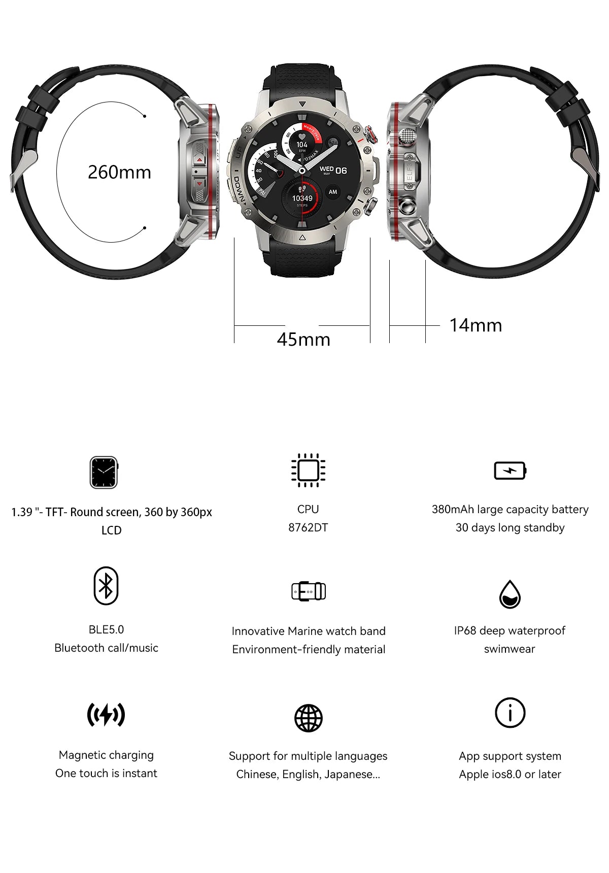 LEMFO Y7 Smart Watch Men 2024 IP68 Waterproof 100＋ Sports Modes Bluetooth Call 360*360 Resolution HD Screen  Smartwatch for men