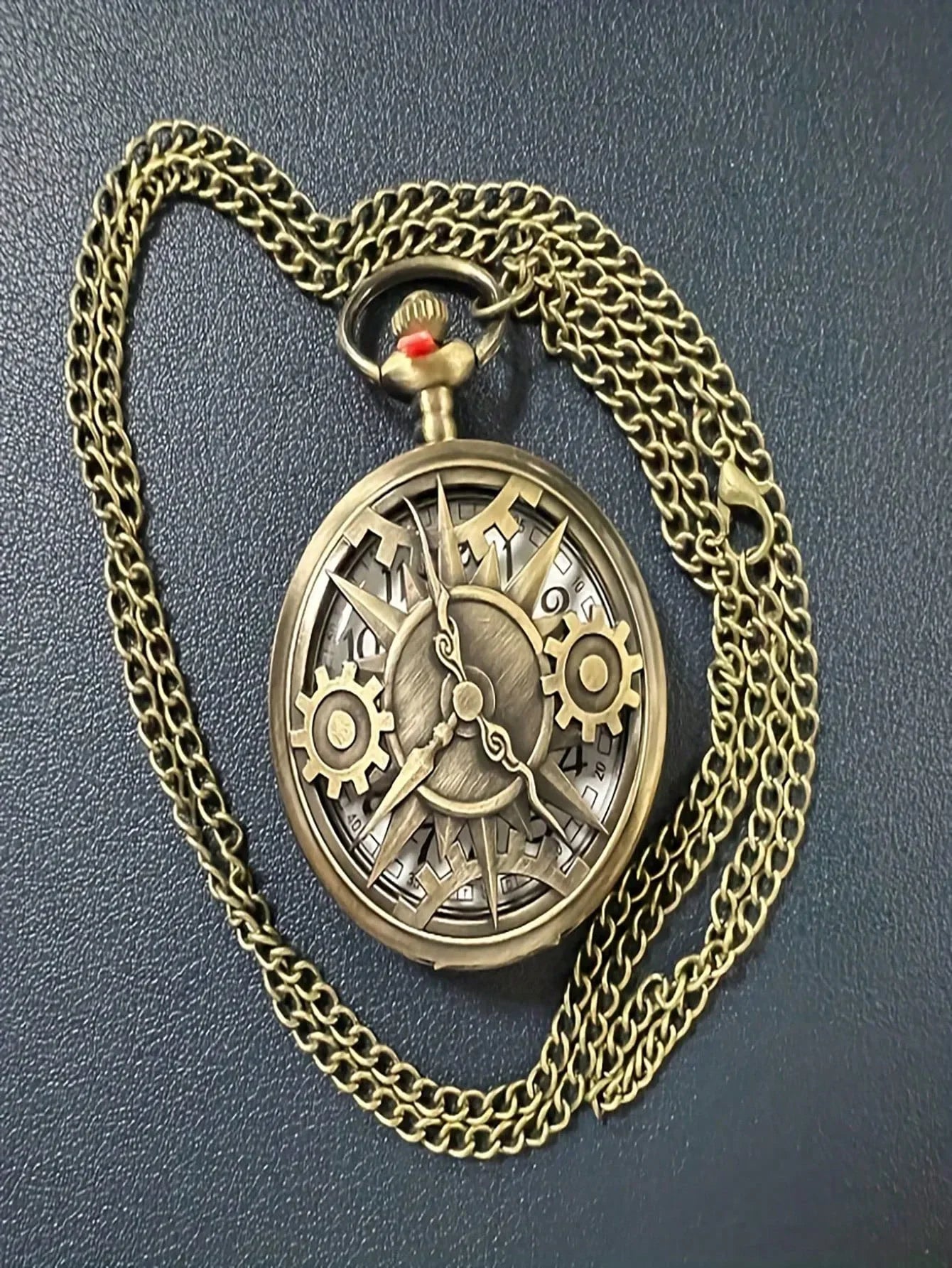 Antique Steampunk Bronze Hollow Gear Movement Quartz Pocket Watch Pendant Gift With Chain Boys Men