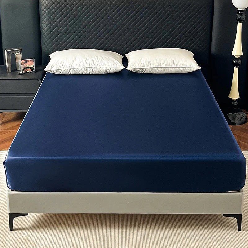 Satin Elastic Fitted Sheet Solid Mattress Cover 360 Band Bed Sheet for Single Double Couple King Queen Full Twin Bedsheet