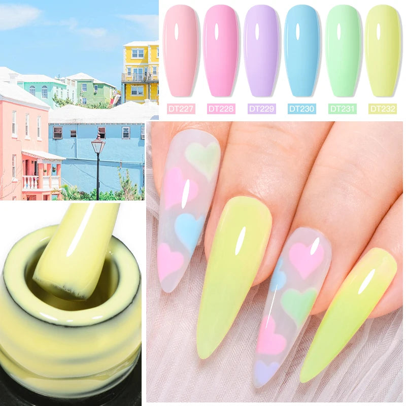 MEET ACROSS 6pcs Candy Colors Luminous Gel Nail Polish Hot Pink Green Spring Summer Semi Permanent UV Gel Varnish Nail Art