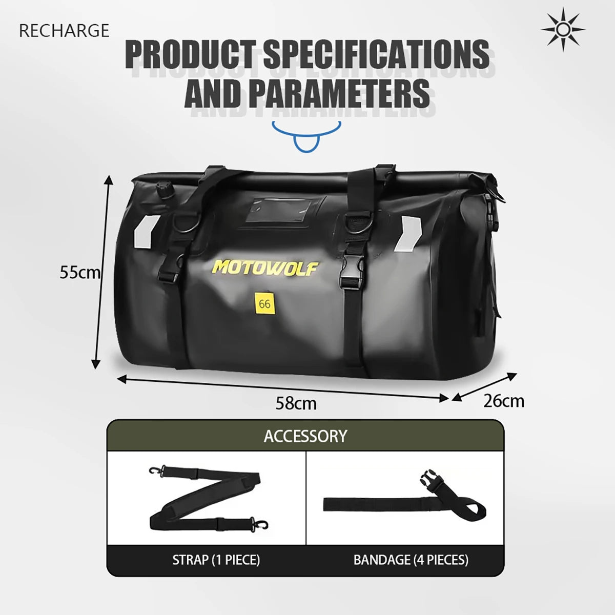 Motorcycle Dry Bag Waterproof Reflective Tail Duffle Bag Skiing Travel Hiking Camping Boating Riding Fishing Outdoor Luggage