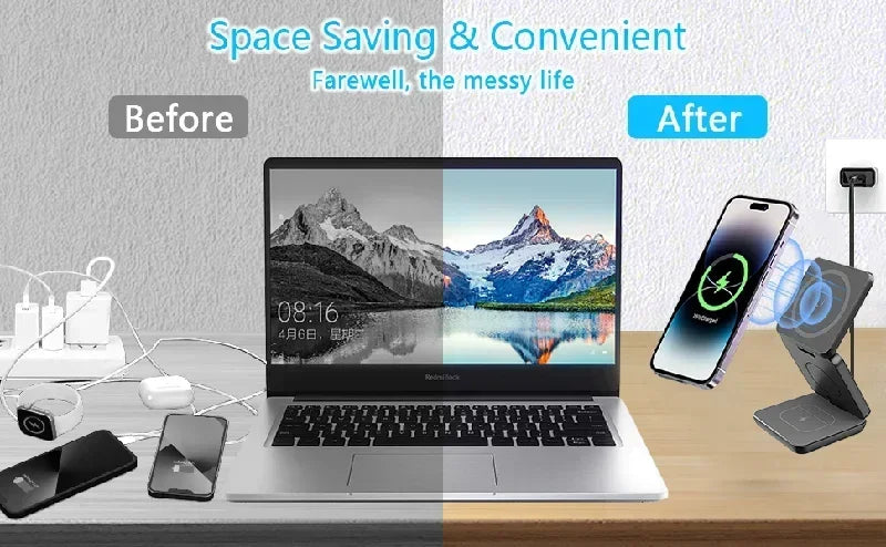 3 In 1 Foldable Magnetic Wireless Charger Stand For iPhone 15 14 13 12 Pro Max Apple Watch AirPods Fast Charging Station Holder