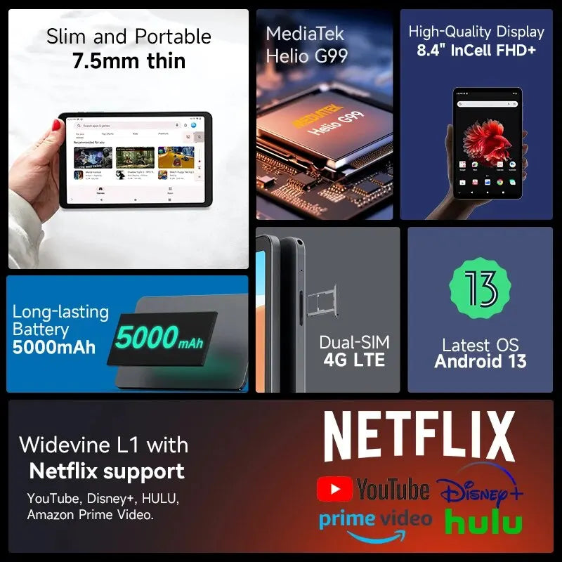 Alldocube IPlay50 Mini PRO Tablet Netflix L1 8.4inch Android13 Helio G99 8GB RAM 128/256GB ROM Dual SIM Card