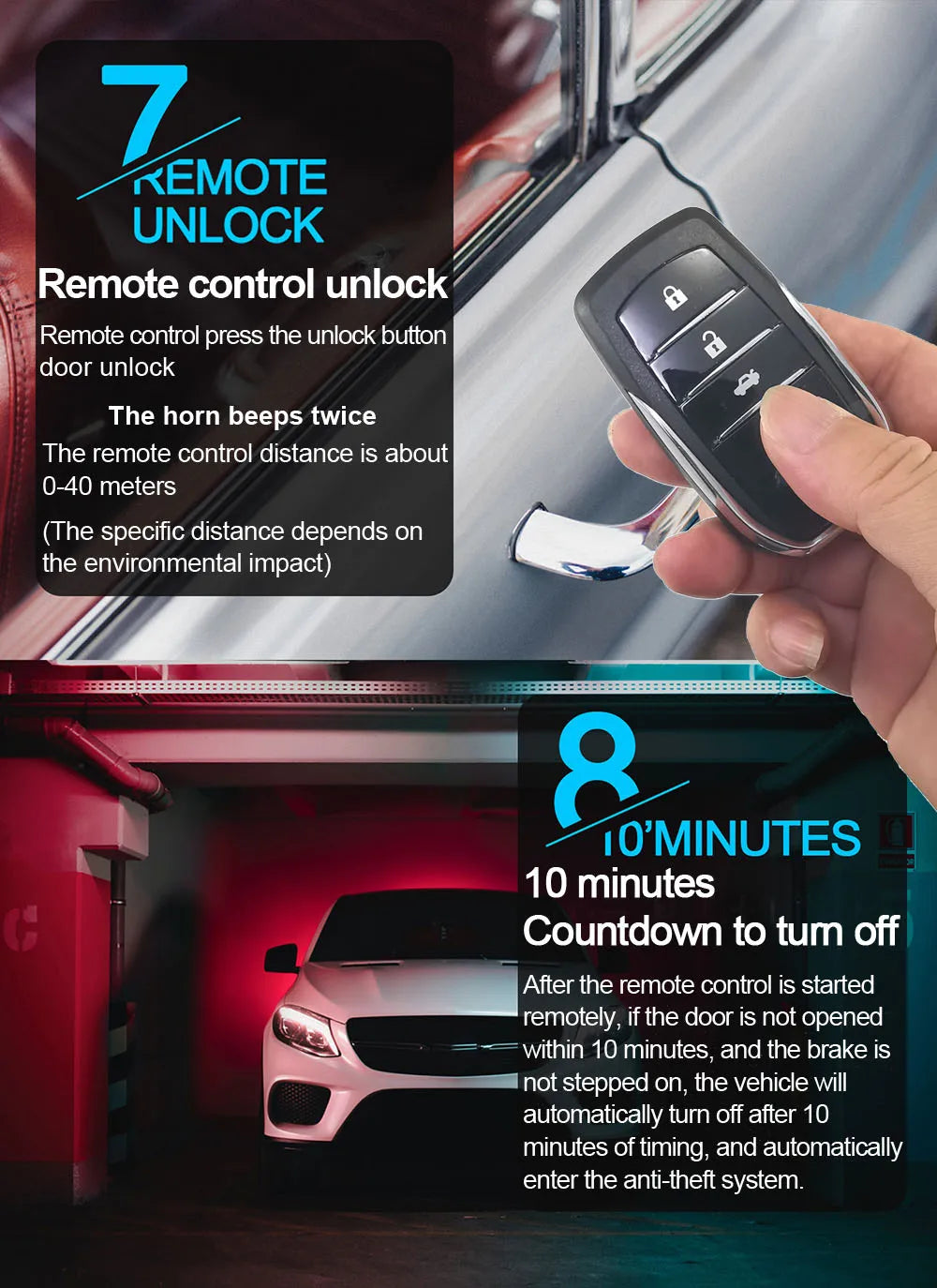 Car Alarm Remote Control PKE Car Keyless Entry Engine Start Alarm System Push Button Remote Starter Stop for 12V Cars Autostart