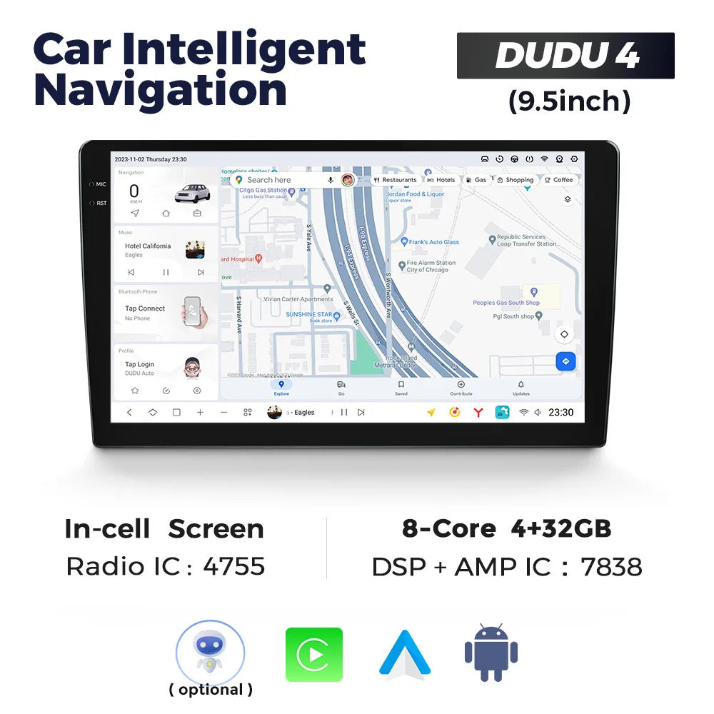 DUDUAUTO 9.5/10.36inch DUDU7 Android 13 Universal Carplay Multimedia Car Radio WIFI DSP TDA7708 12+512G Android-Auto Carplay