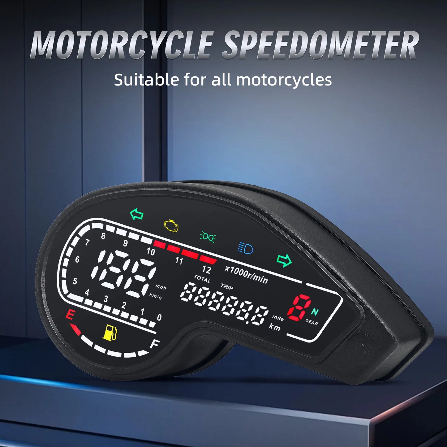 Universal RPM Motorcycle Meter Digital Odometer LCD Speed Meter Instrument Oil Gauge Total Mileage Dashboard Multi-function Trip