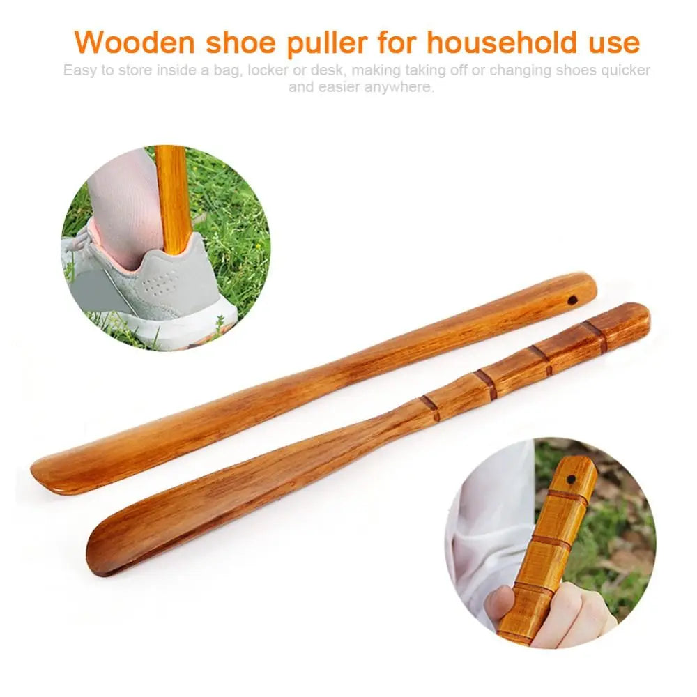 Portable Wooden Shoe Horn Easy On Off Long Handle Hanging Loop Without Bending Over Shoe Horn For Seniors Pregnant Women