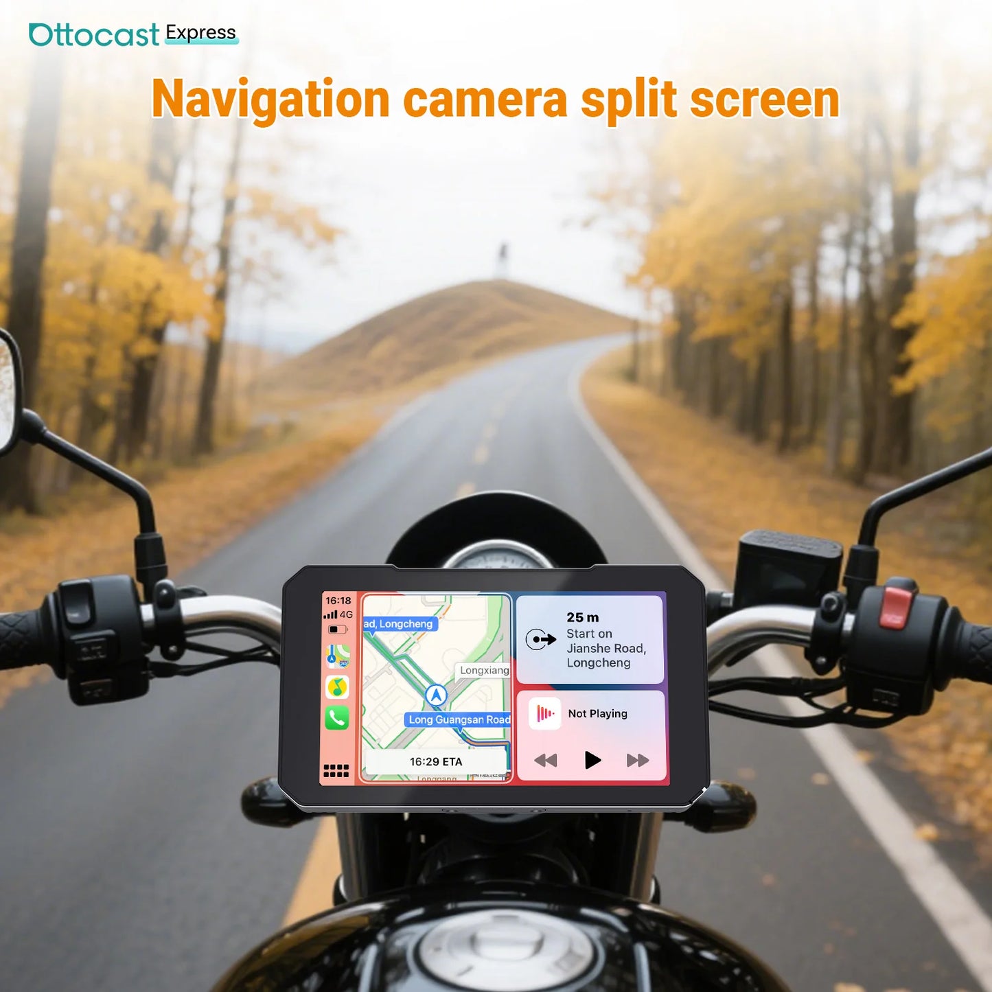 Ottocast 6.0 inch IP67 Waterproof Motorcycle GPS Navigation Wireless Carplay Android Auto DVR Drive Recorder Moto Monitor Wifi