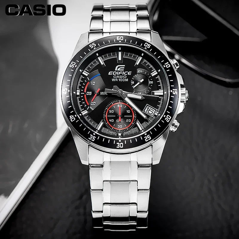 Casio EFR-552D Business Men's Elite Watch Steel Belt Silver Waterproof Quartz Watch Gift Multi-dial Stopwatch Calendar Unique