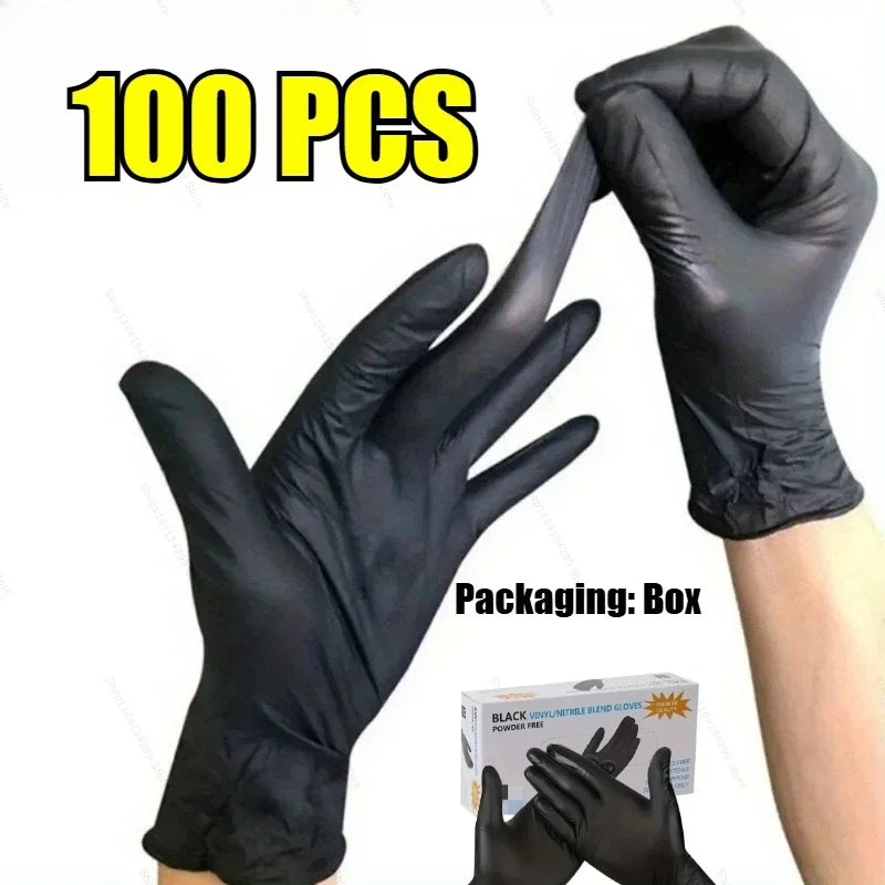 20/100P Housework Strong Black Disposable Nitrile Gloves PVC Latex Free AntiStatic Garden Pet Care Tattoo Work Oil-proof Gloves