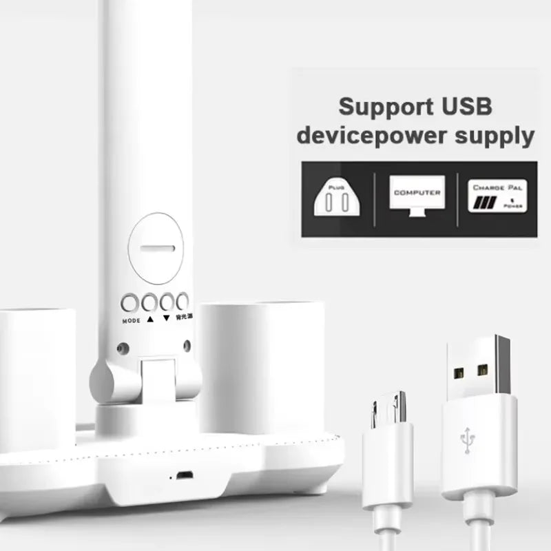 Multifunctional Eye Protection Rechargeable LED Clock Dimmable Desk Lamp 180° Rotating Foldable Desktop Reading Night Light USB