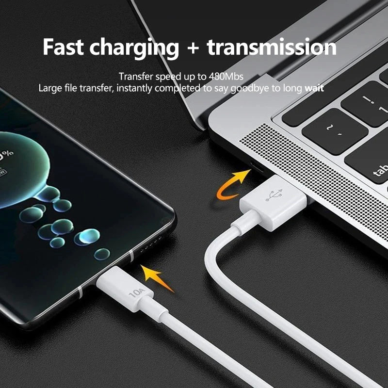 120W 10A USB Type C Cable Fast Charging Wire Mobile Phone USB For Huawei Xiaomi Realme Samsung Poco Quick Charg USB C Data Cable