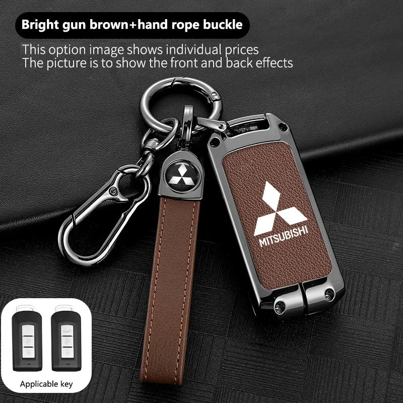 Leather Car Key Case Full Cover Protection Shell Bag For Mitsubishi Outlander Lancer 10 Pajero Sport ASX RVR L200 Eclipse Cross