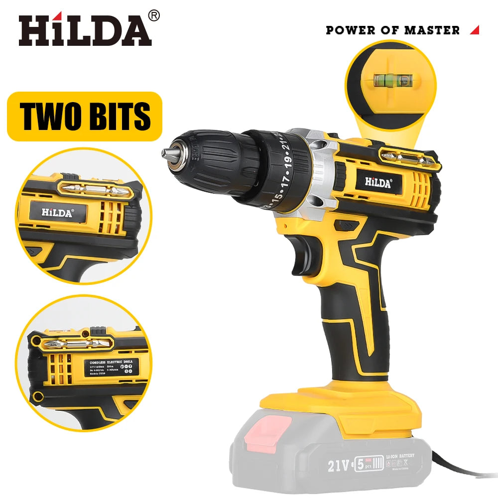 HILDA Electric Drill 12V Cordless Drill Electric Screwdriver Mini Wireless Power Driver DC Lithium-Ion Battery