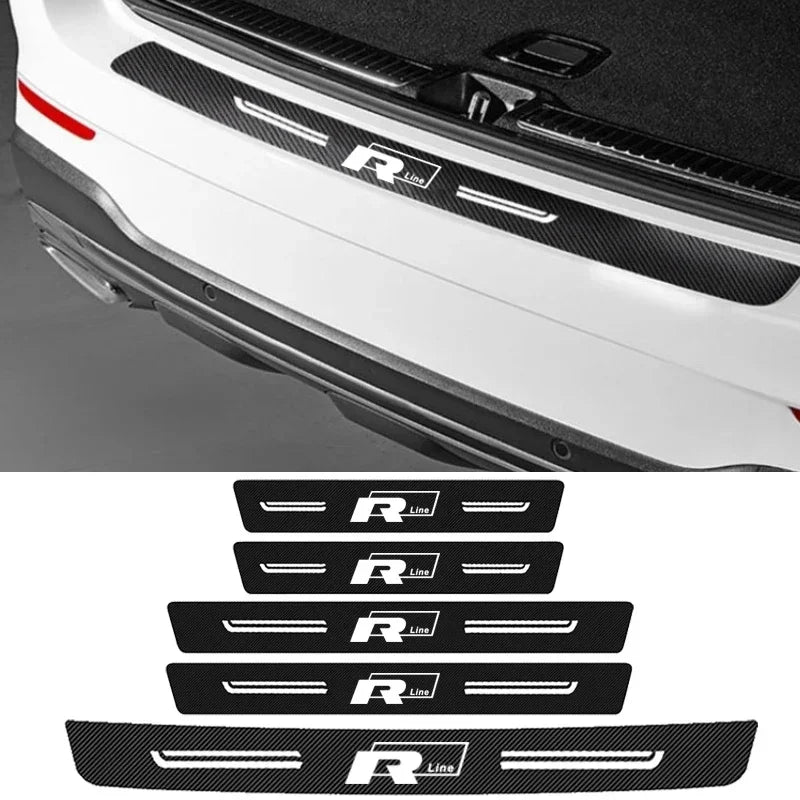 Car Door Sill Sticker Carbon Fiber Protector Anti-Scratch Pad for Volkswagen VW Rline R Line Badge Trunk Edge Scuff Plate Strip