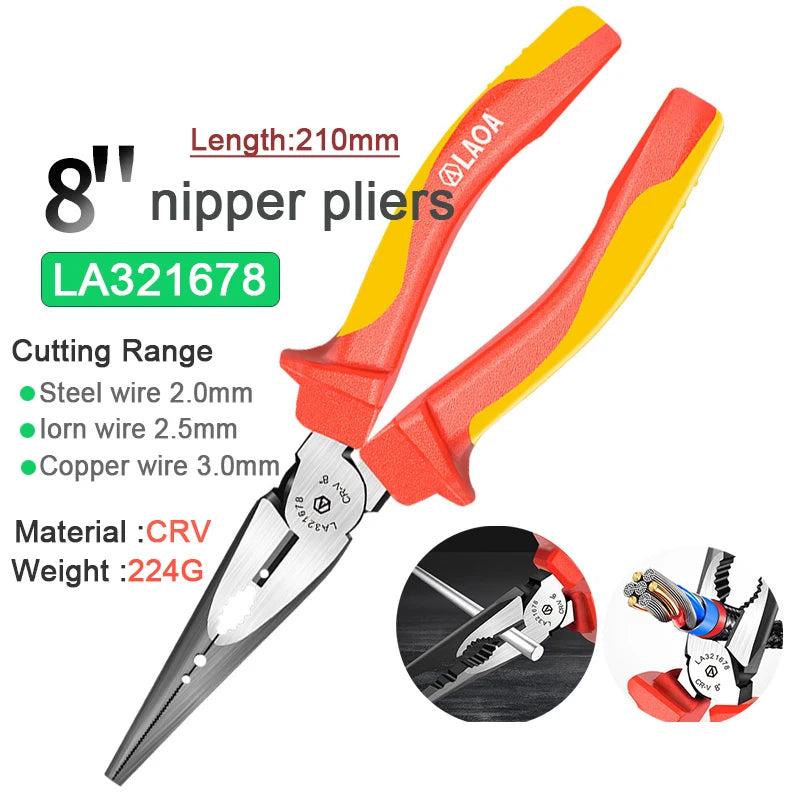 LAOA VDE Wire Cutters 6'' 7'' 8'' Insulated Combination Diagonal Needle Nose Pliers Electrician Tool High Voltage Resistance