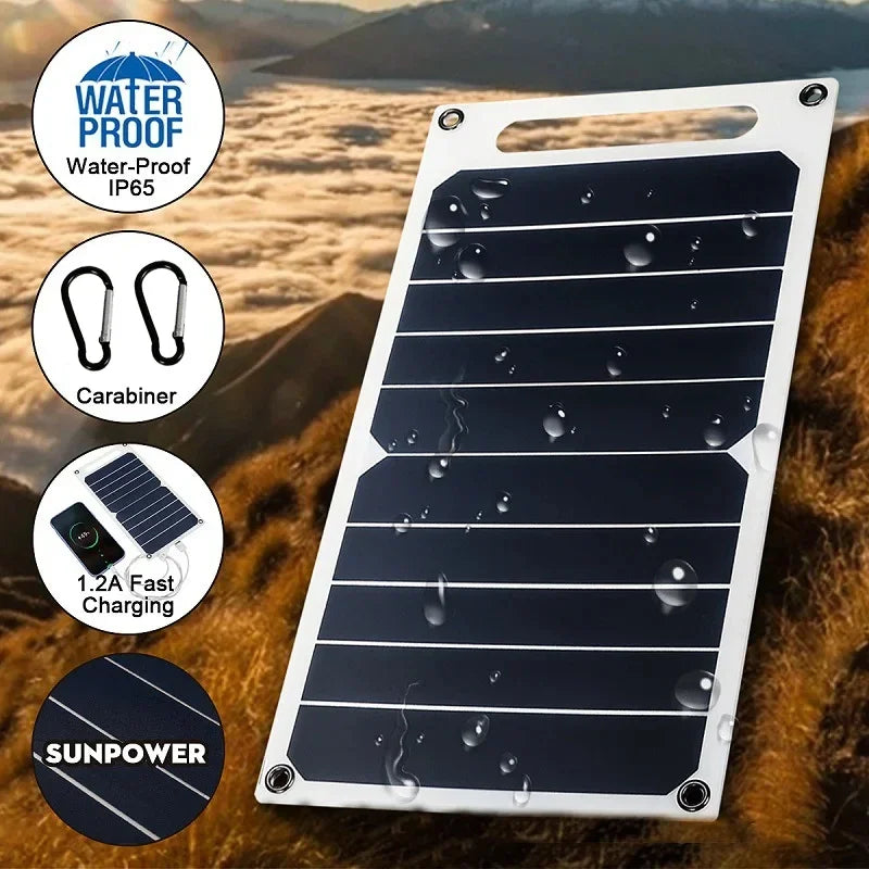 30W Solar Panel With USB Waterproof Outdoor Hiking And Camping Portable Battery Mobile Phone Charging Bank Charging Panel 6.8V