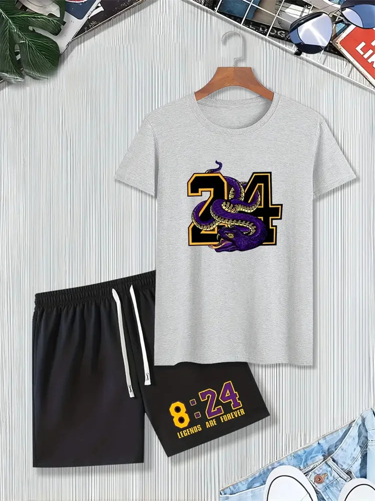 Summer Breathable Sportswear Men's Short-Sleeved Shorts Loose Quick-Drying T-Shirt Basketball Four Pants Casual Running Suit