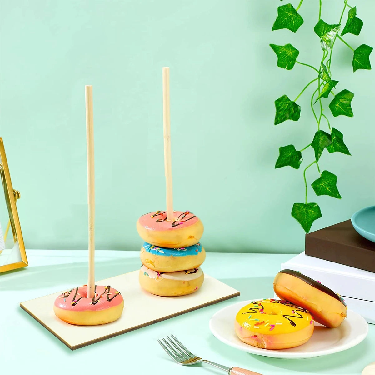Wood Donuts Stand Holder Sweet Cart Rustic Wedding Table Decor Doughnut Birthday Party Candy Bar Baby Shower Donut Party