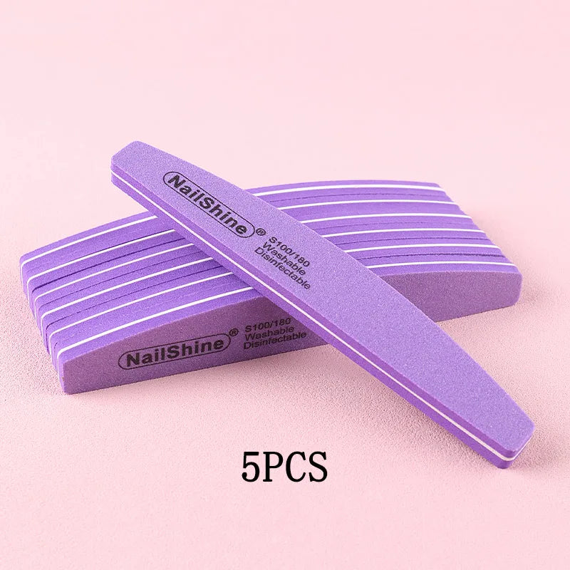 5Pcs/10Pcs Nail Sponge File 100/180 Grit Double Sided Sandpaper Foam Emery Board Polisher Buffer Moon Design