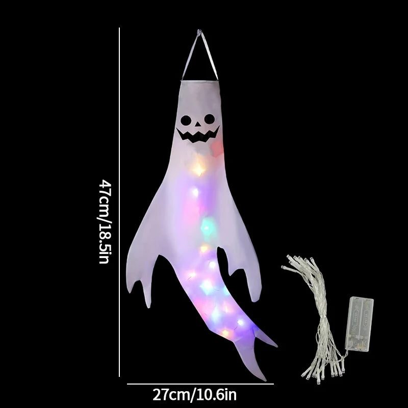 Halloween Ghost Hanging Decorations Glowing Ghost Windsock  Hanging Pendant for Outdoor Horry Hallow Day of The Dead Decoration