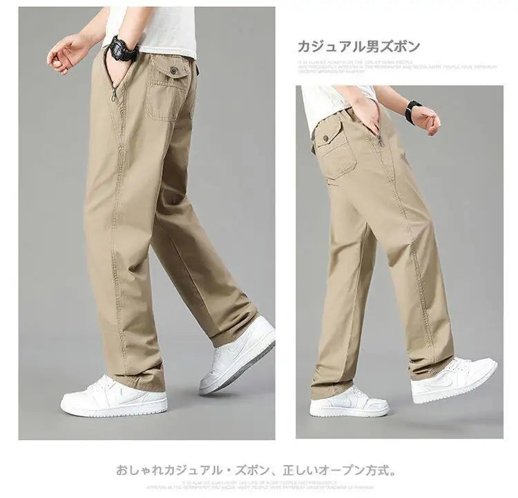 Big Size Men's Cargo Pants Casual Loose Straight Pants Cotton Long Trousers Zipper Pockets Mens Jogger Pants 5XL 6XL