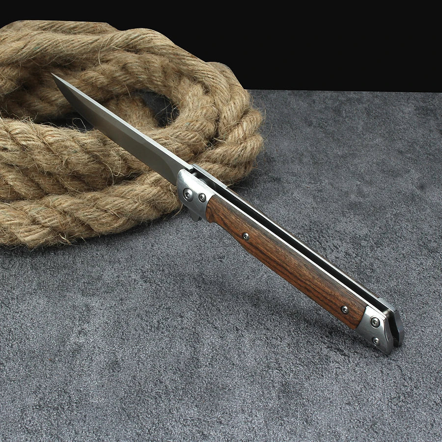 Portable Damascus Carry Pocket Knife Survival Knife Folding Knife Outdoor Tactical Knife Survival Camping Knife Wooden Handle