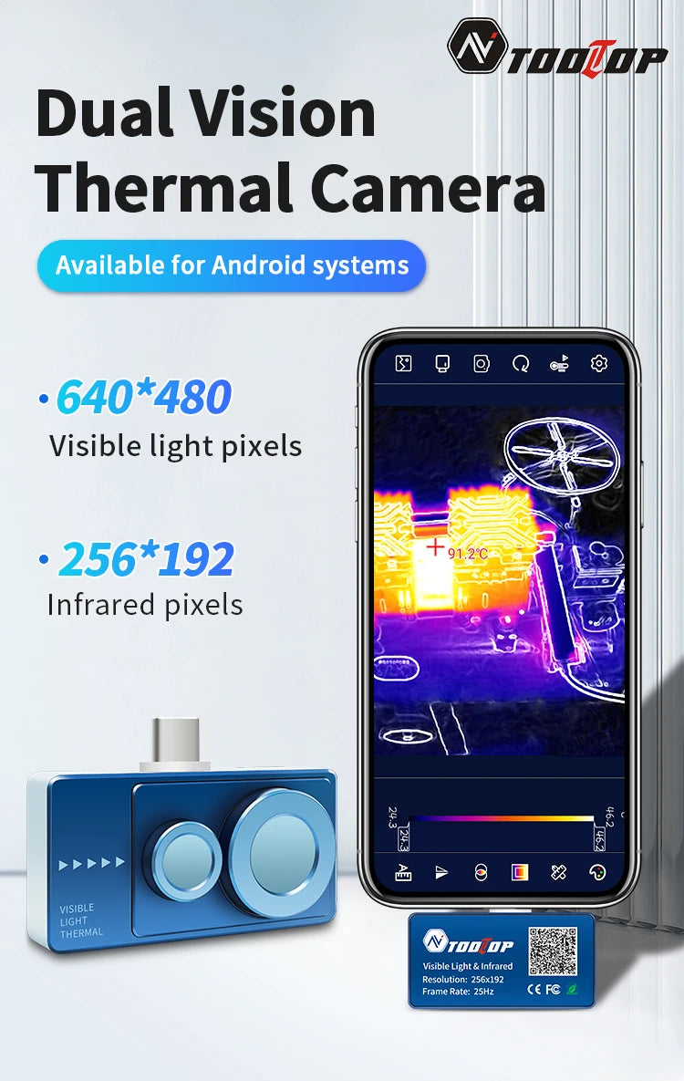 TOOLTOP T7PRO Mobile Phone Infrared Thermal Imager Visible and infrared Fusion 256 x 192 Thermal imaging Camera Thermographic