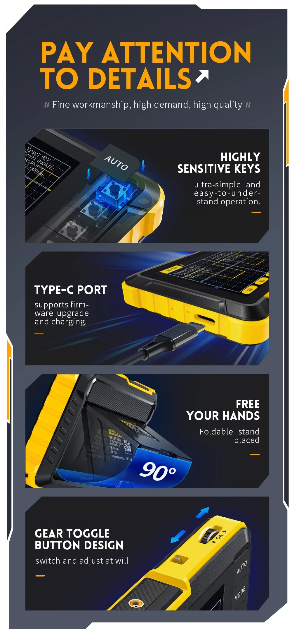 FNIRSI DSO152 DSO153 New Mini Handheld Digital Oscilloscope Portable 2.5MSa/s 200KHz Analog Bandwidth 800 VPP with PWM Output