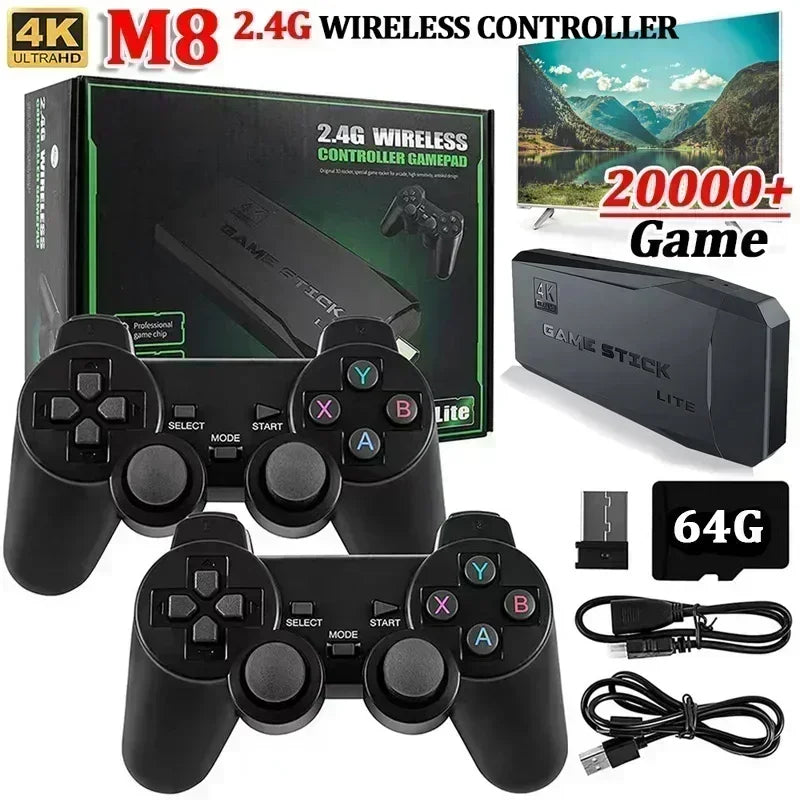 M8 mini video game console 20000+ retro games tv games sticks gamepads dual controller wireless support tv monitor projector