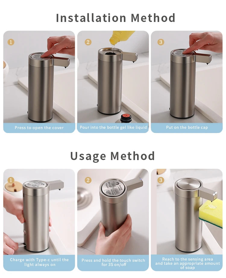 Kitchen Soap Machine Automatic Sensor Out of Hand Sanitizer Smart Electric Body Wash Soap Dispenser 304 Stainless Steel