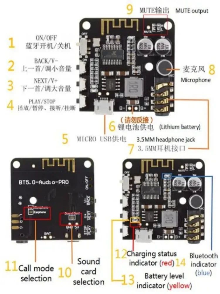 DIY Bluetooth Audio Receiver board Bluetooth 4.0 4.1 4.2 5.0 MP3 Lossless Decoder Board Wireless Stereo Music Module 3.7-5V