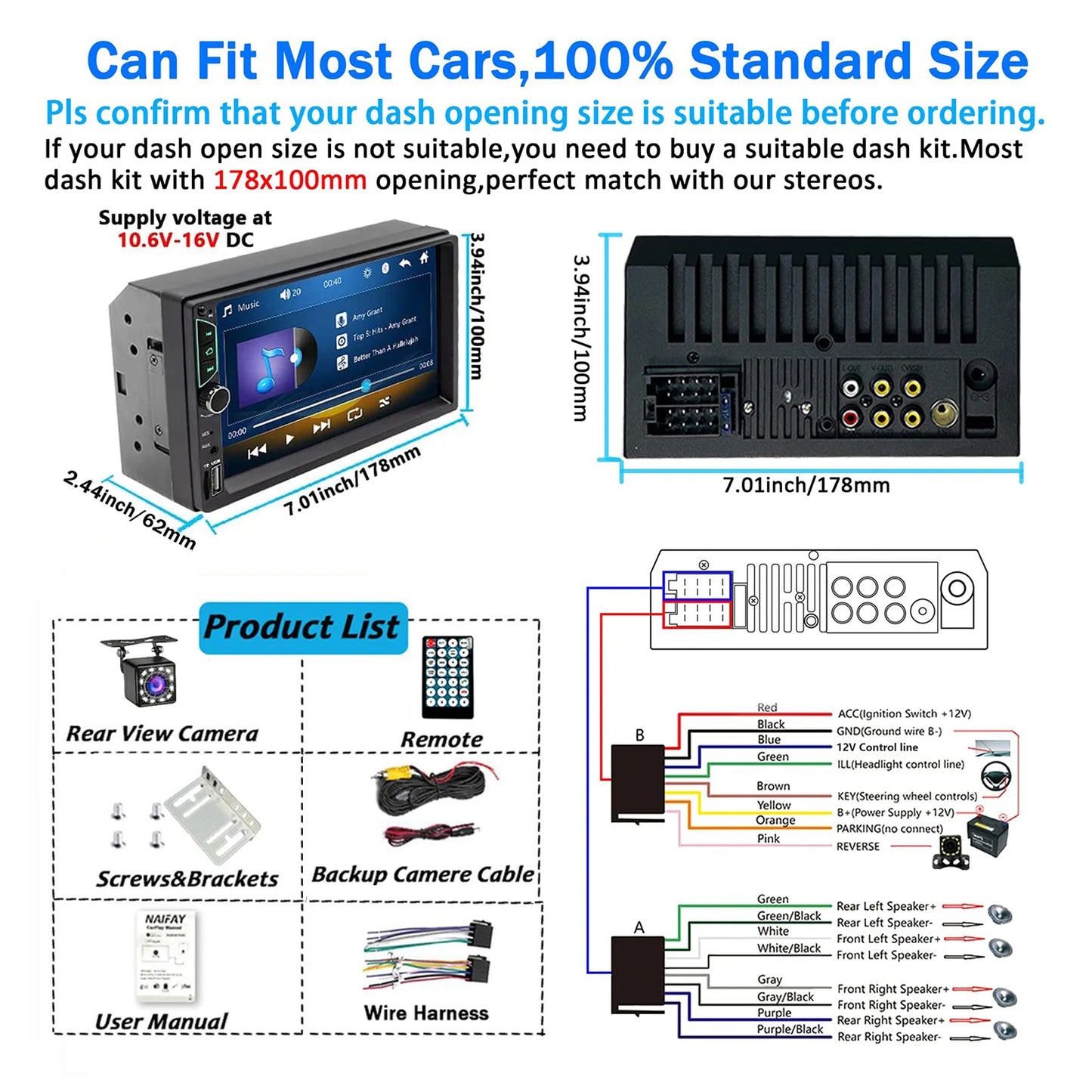 7 Inch HD Touch Screen Car Radio 2 Din High Quality Car Video Player Wireless CarPlay Android Auto with Bluetooth Rear Camera