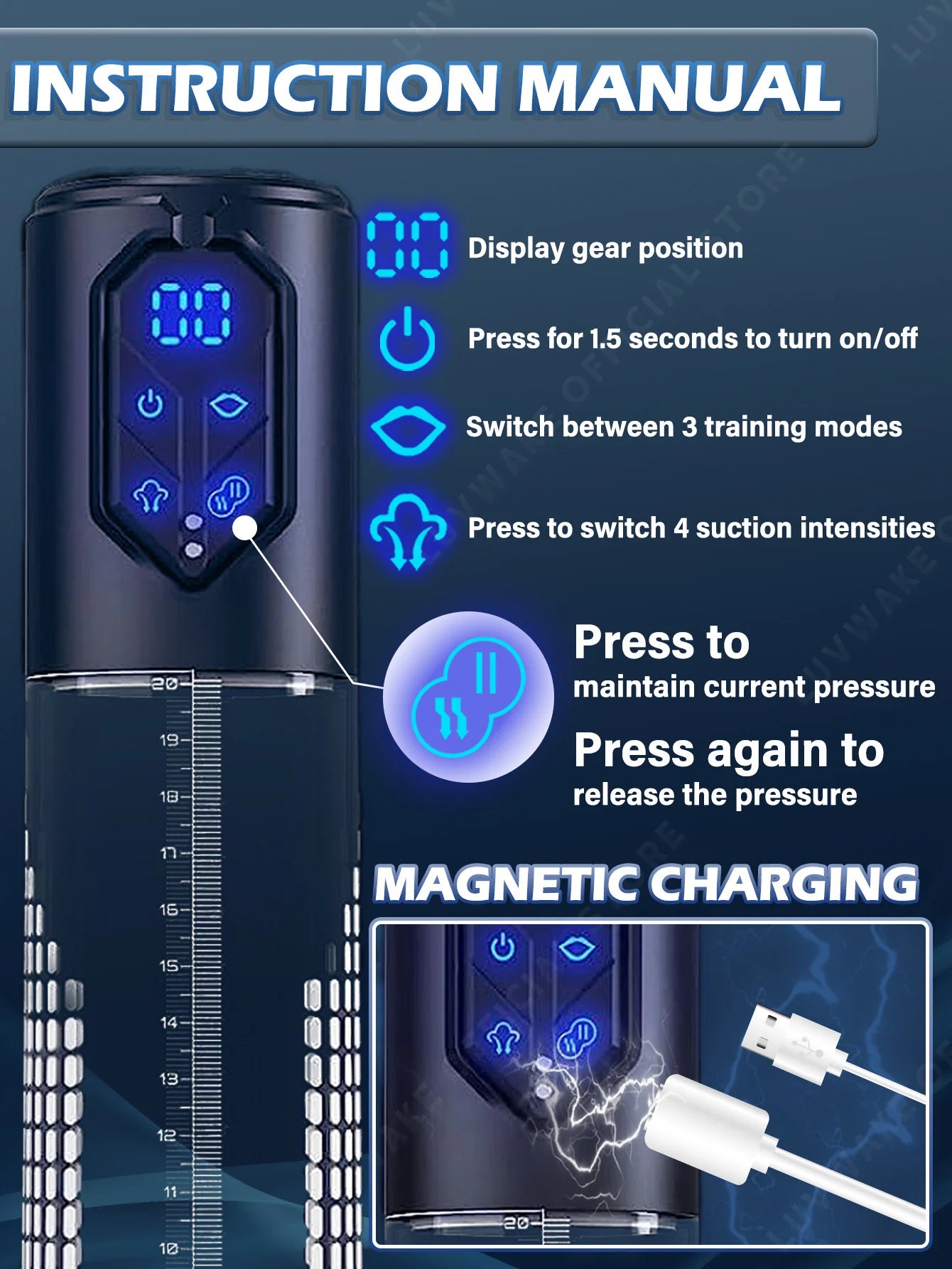 IPX7 Waterproof Electric Penis Pump for Enlargement Man Vacuum Pump Enlargement Extend Pump 4 Suction Levels 2 Silicone Sleeves