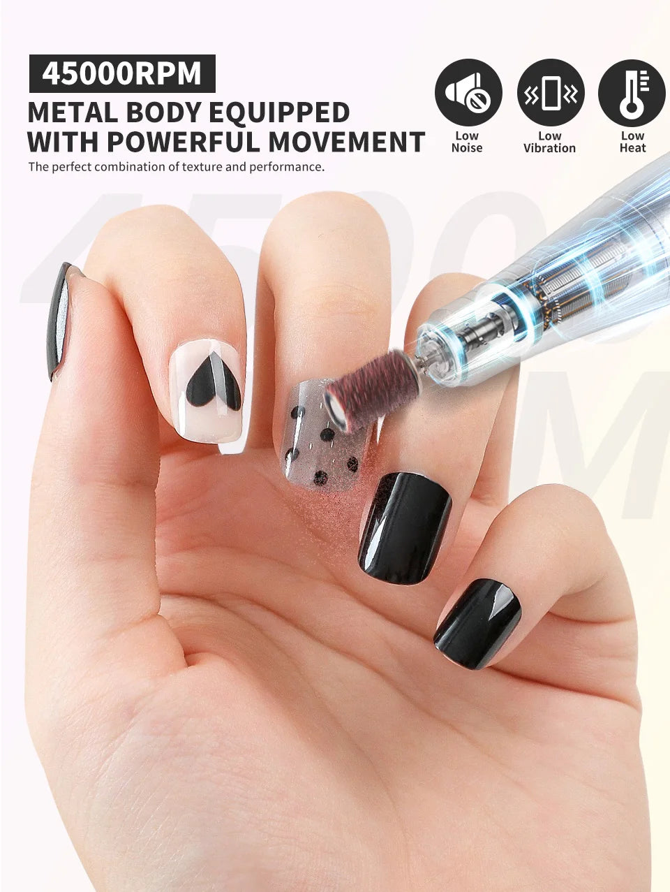 45000RPM Nail Drill Machine Kit Rechargeable Electric Portable Nail Sander File for Gel Nails Polishing For Manicure Salon Home