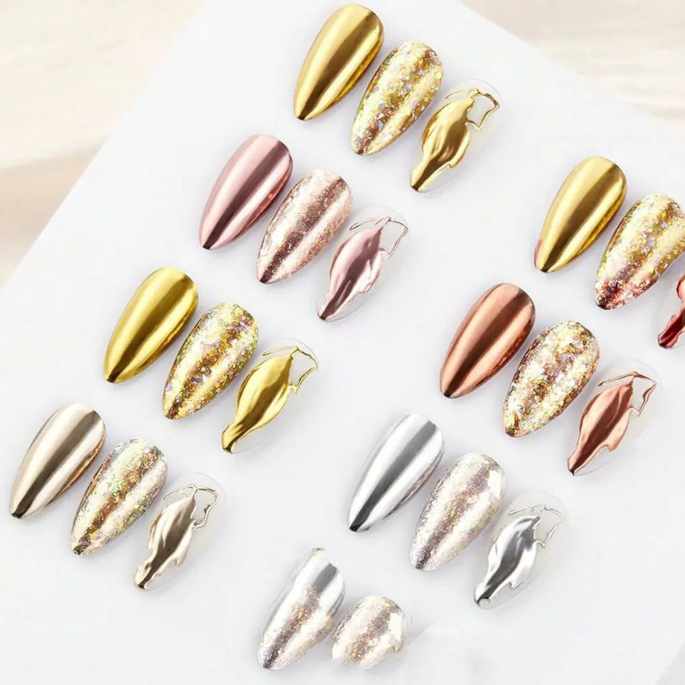 6Pcs/Set Magic Mirror Nail Art Powder Net0.5g/Jar Holographic Metallic Chrome Pigment Laser Gold Silver Manicure Rubbing Dust *&