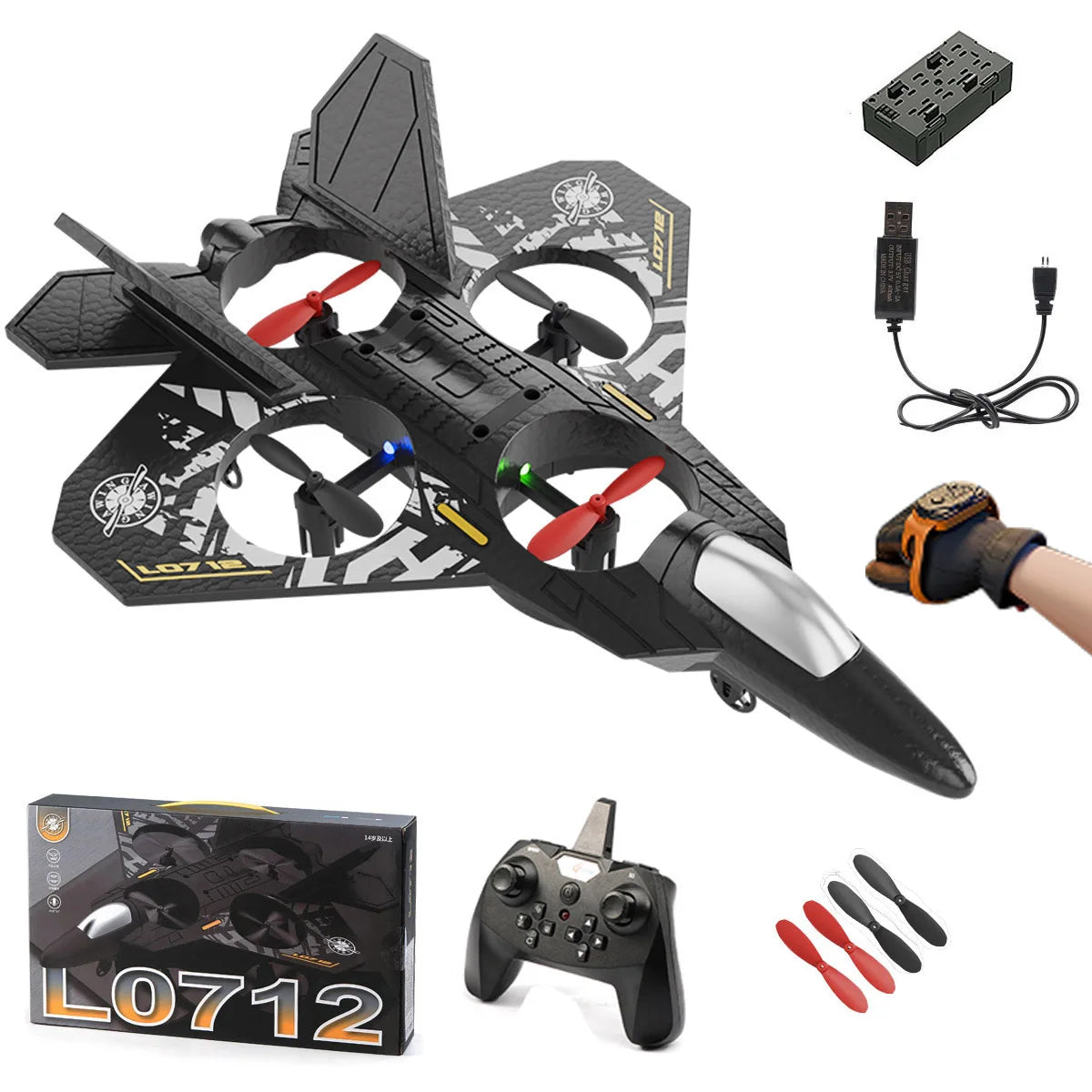 L0712 RC Plane 2.4G Remote Control Aircraft Gravity Sensing Aircraft Glider with Light EPP Foam Fighters for Boys Children