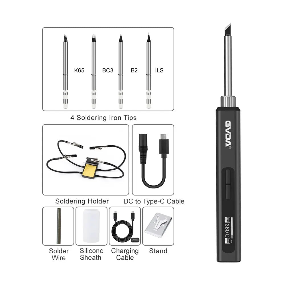 GVDA Smart Electric Soldering Iron 65W Adjustable Constant Temperature Fast Heat Portable Soldering Iron Station Kits with Tips
