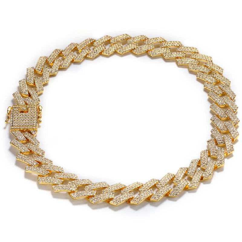 20mm Iced Out CZ Stone Men jewelry Hip Hop Micro Pave Cuban Link Chain High Quality Heavy Chunky Necklace 3 Rows Cubic Zirconia