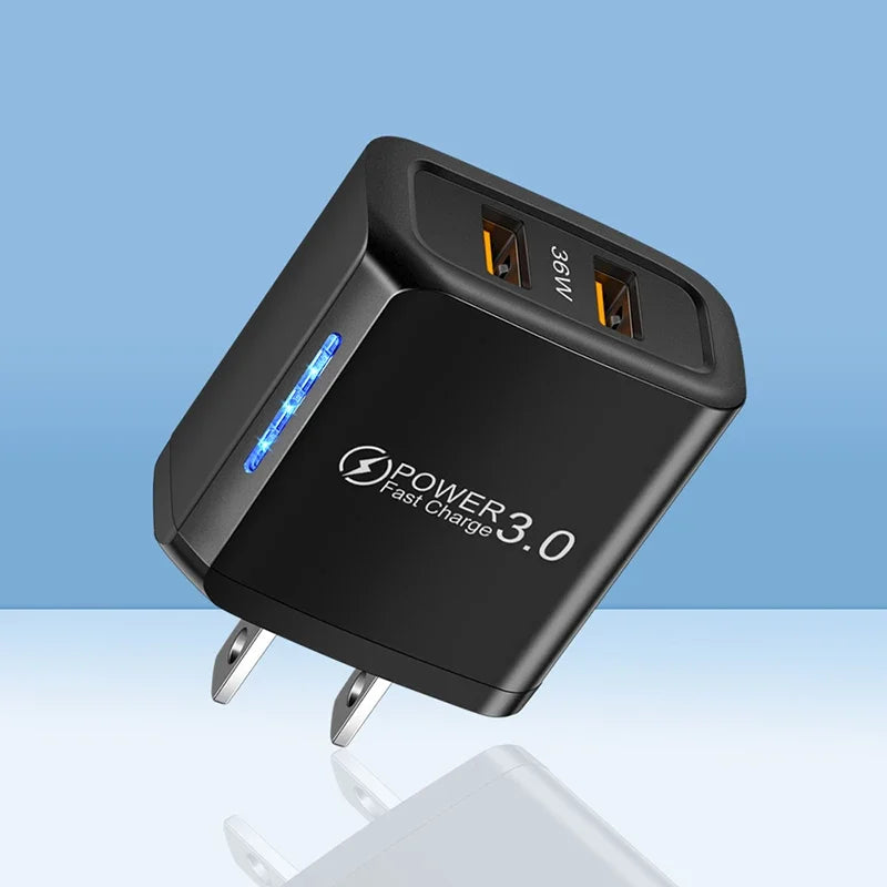 36W USB Mobile Phone Charger Quick Charge 3.0 Fast Charging Adapter For iPhone 16 15 pro Max Xiaomi 14 Samsung Huawei Chargers