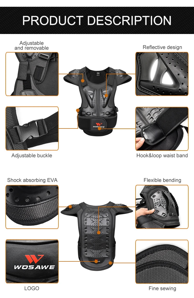 WOSAWE Back Protector Motorcycle Armor Adult Spine Chest Body Protection Skateboard MTB Motocross Racing Top Armor Vest Jacket