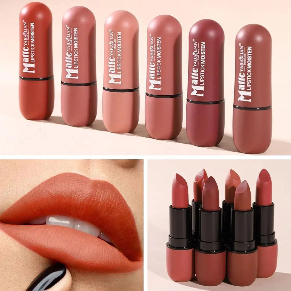 6-Color Matte Lipstick: Velvet Lip Color, Smooth, Waterproof, Long-Lasting Color Lip Makeup