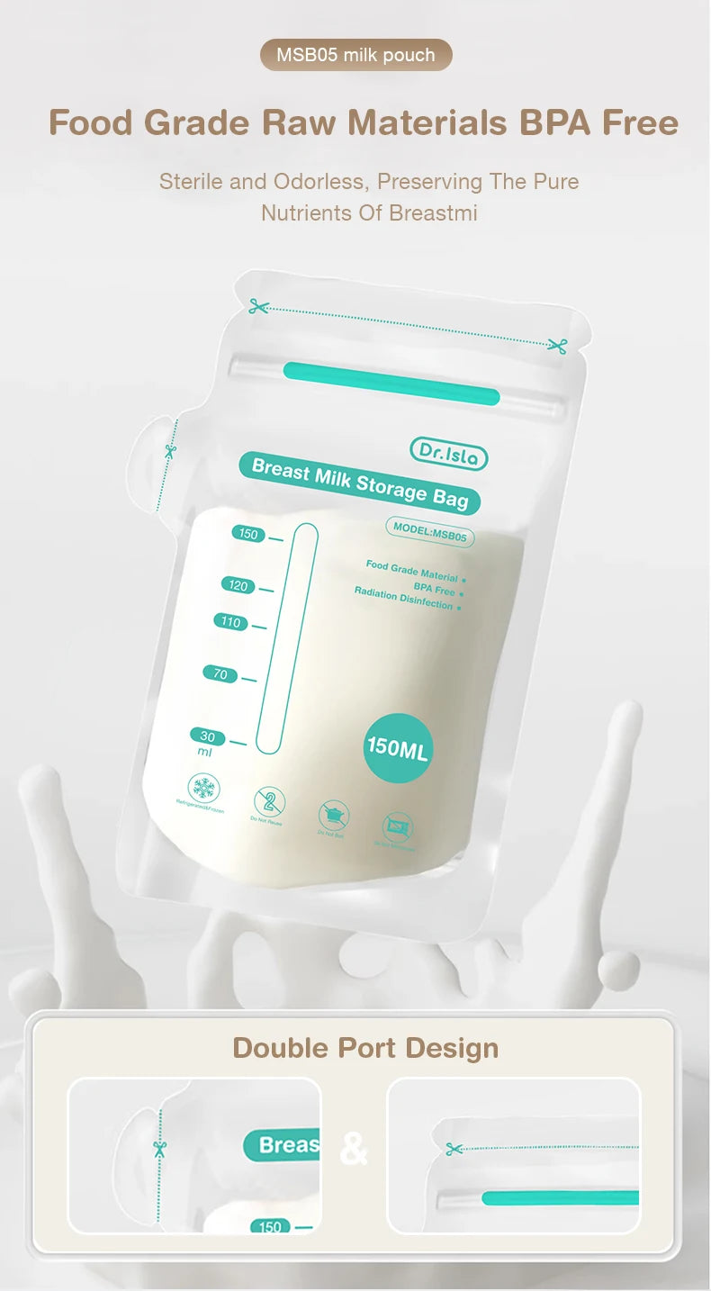 Dr.isla 100Pcs 150ML Breast Milk Storage Bag Disposable Small Capacity Frozen Milk Storage Bag BPA Free Safe Feeding Bags