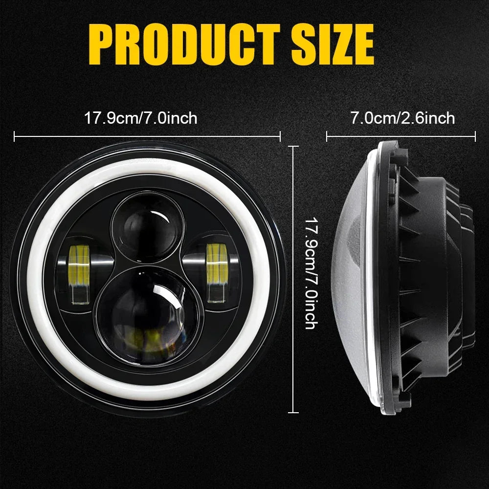 2pcs Universal 7 Inch Led Car Motorcycle Headlight DRL H4 Headlamp For Harley BMW Yamha Honda 7" Headlight