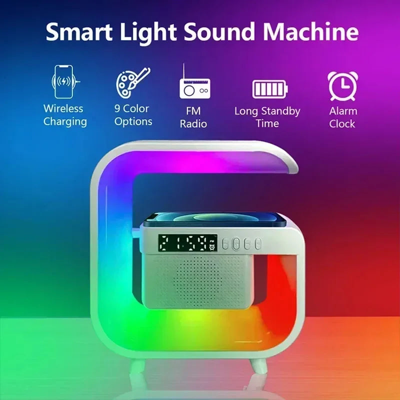 Multifunction Wireless Charger Pad Stand Speaker TF RGB Night Light 15W Fast Charging Station for iPhone Samsung Xiaomi Huawei